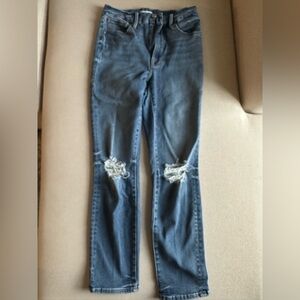Good American Dark Blue Skinny Jeans with Knee Rips